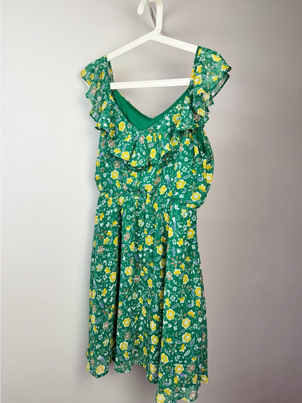 Sienna Sky Floral Dress Size L – Green Ruffle Summer Dress | Cottagecore